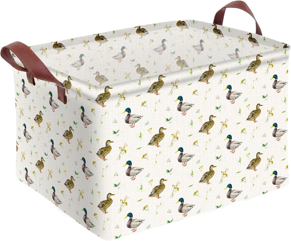 AmazerPad Cute Mallard Duck Storage Basket Waterproof Canvas Toy Storage Bin Mallard Duck