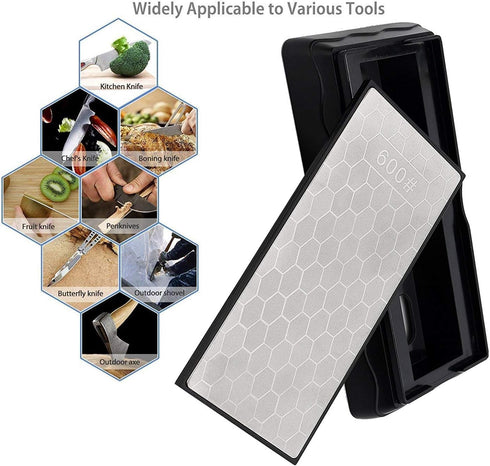 YCAMMIN Double-sided Diamond Sharpening Stone, Knife Sharpener with Honeycomb Surface Plate, Non-slip Base (600/1200