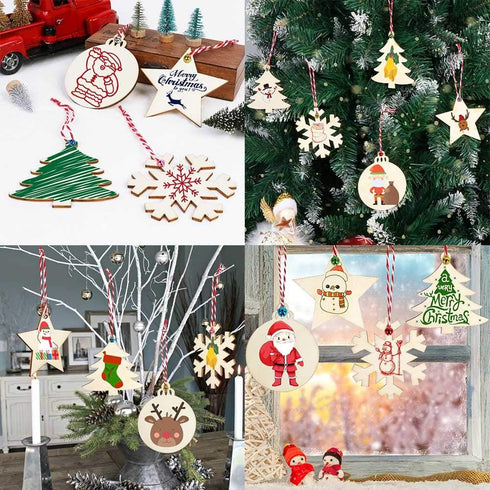 OurWarm 40PCS Wooden Christmas Ornaments - Unfinished Wood Slices for DIY Crafts and Hanging Decorations