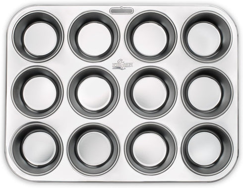 Fox Run Muffin and Cupcake Pan, 12 Standard Cup, Stainless Steel