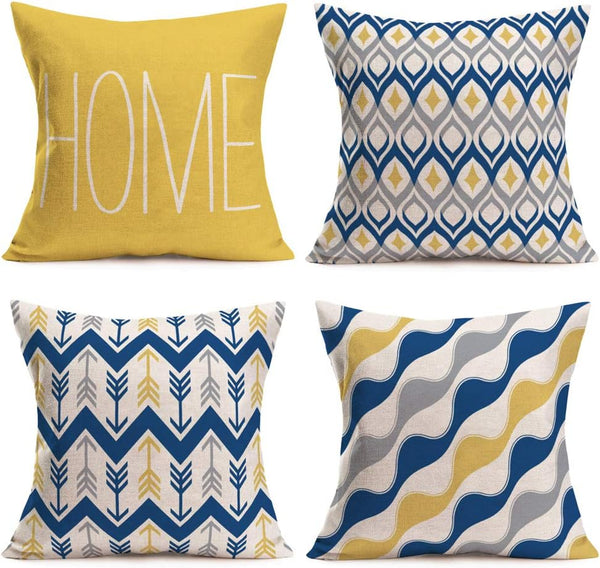 Fukeen Geometric Set of 4 Throw Pillow Covers, Modern Decorative 18x18 Inch Cushion Cover for Living Room Bed (Blue