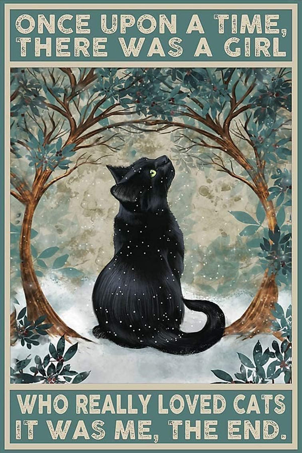 Cat Sign for Front Door, Cat Lover Saying, Once Upon A Time There Was A Girl Who Loved Cats, Vintage Cat Art Pictures