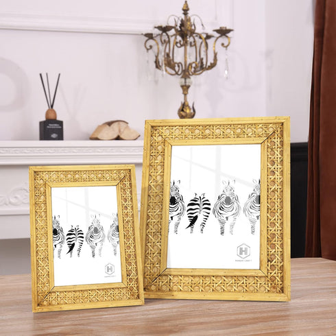 Rattan 4x6 Picture Frame, Wicker Boho Rustic Photo Frame, Vintage Stand Table Top Desk (4x6 Inch)