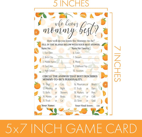 DISTINCTIVS Orange Little Cutie Baby Shower Game - Who Knows Mommy Best Game Cards, 20 Count
