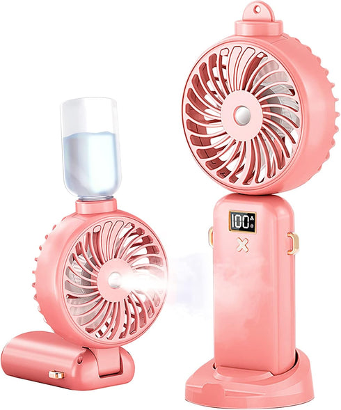 Handheld Fan Portable Misting Fan, Rechargeable Personal Mister with 5 Speeds, 3000mAh Battery, Pink