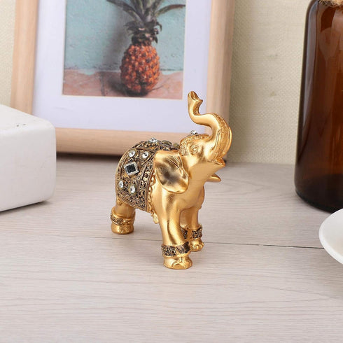 Feng Shui Lucky Elephant Statue, Golden Elegant Figurine, Small Resin Home Decoration