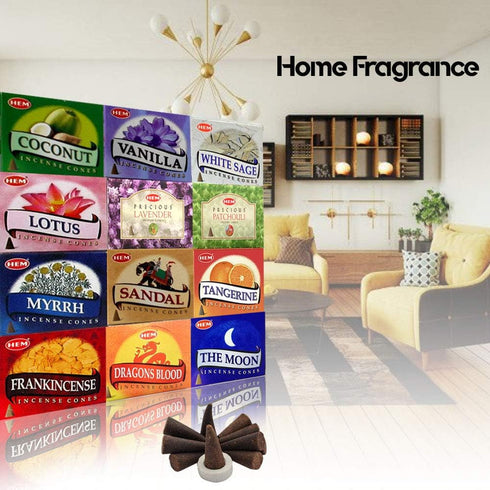 HEM Assorted Incense Cones – Pack of 12 Scents (10 Cones Each, 120 Total)
