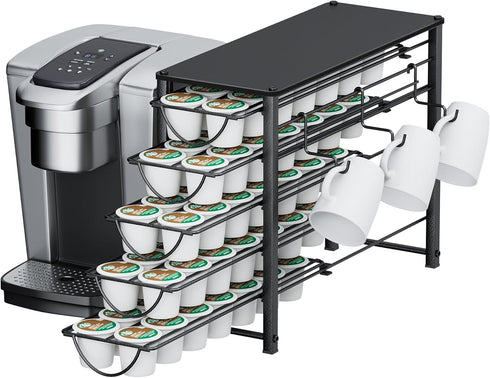 HFHOME Coffee Pod Holder for Counter, Compatible with K-Cups, 70 Capacity Pods Organizer (Black)