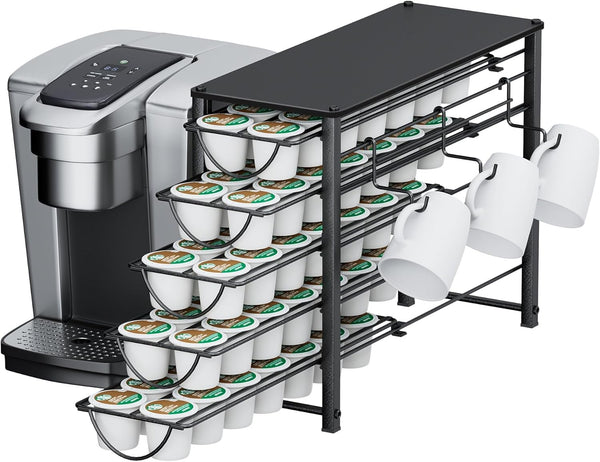 HFHOME Coffee Pod Holder for Counter, Compatible with K-Cups, 70 Capacity Pods Organizer (Black)
