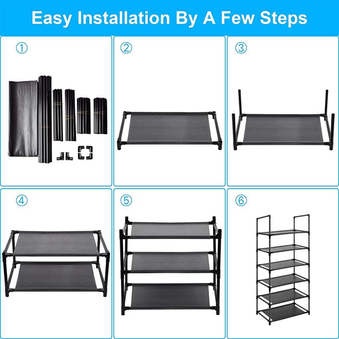 Easyhouse 6 Closet, Tier Metal Structure Free Standing Shoe Rack for Small Space Entryway, Bedroom, Narrow Vertical