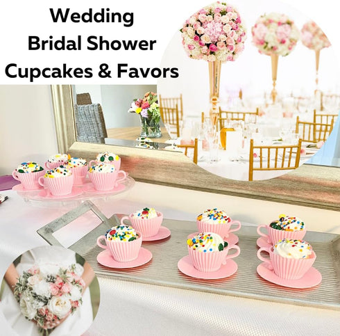 Evelots Teacup Silicone Cupcake Liners for Baking - 48 Pc Set, Oven Safe Non Stick