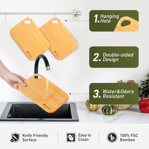 2 Pack 8.6" 6" Set Small Bamboo Wood Cutting Board for Kitchen x Mini Wooden Charcuterie Boards Lightweight Chopping