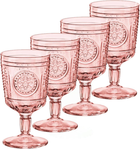 Bormioli Rocco Romantic Colored Crystal Glass Stemware Set of 4, 10.75 Oz, Cotton Candy Pink, Made in Italy.