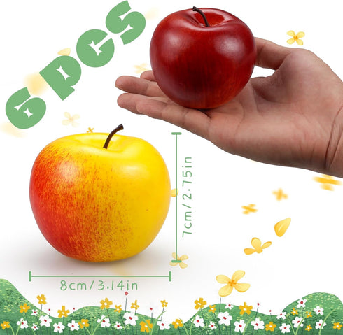 6 Lorigun Pcs Artificial Apples, Fake Fruits Apples for Decoration Realistic, Artificial Fruits Lifelike Red Apples