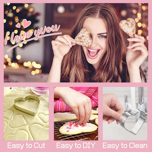 KAISHANE Love Heart Cookie Cutter Set - 5 Pieces Stainless Steel Heart Shaped Biscuit Pastry Cutters