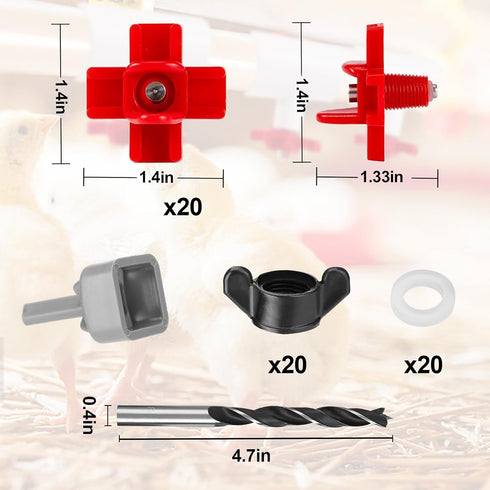 20 Pack Chicken Waterer Nipples - Easy Install Leakproof Poultry Watering System for Chicken Coop, Quail Duck Water