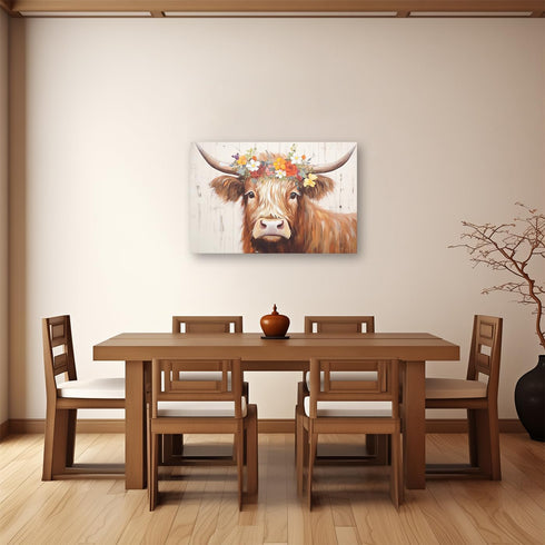 CXHOSTENT Highland Cow Canvas Wall Art - Rustic Animal Painting for Kitchen Decor, 12.00" x 18.00"