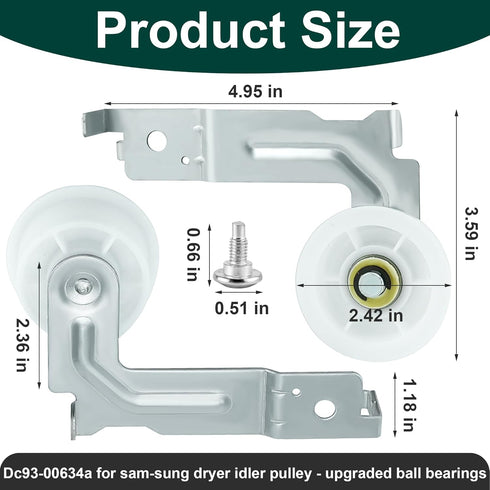 DC93-00634A Dryer Idler Pulley Assembly & 6602-001655 Drum Tensioner Belt, Fit for PS4133825 by Appliancemate