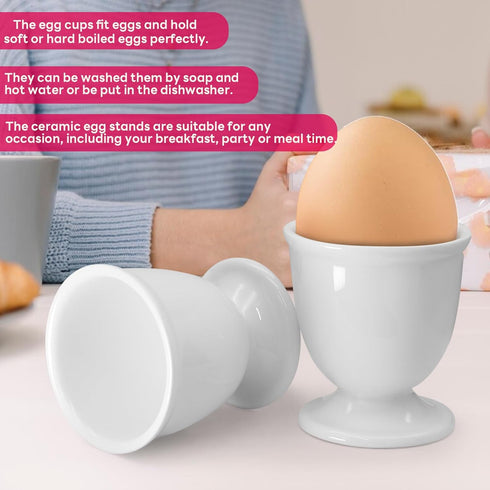 vibedor 4 Pcs Ceramic Egg Stand Holders, Porcelain Egg Holders White Egg Cups for Soft Boiled Eggs in Kitchen