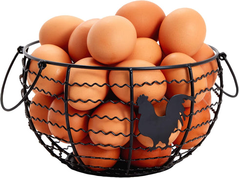Juvale Wire Egg Basket Countertop Organizer, 8.2 x 8.2 x 4.9 in Black Iron - Rustic Style
