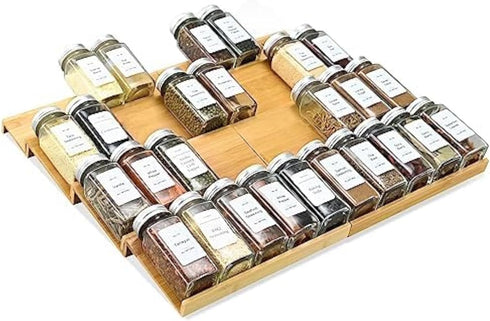 Spice Drawer Organzier,4 Tiers- 8Pcs Bamboo Spice Rack Tray Insert for Cabinet