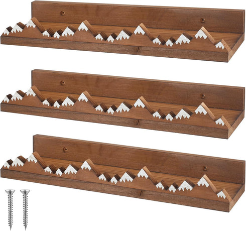 Wenqik 3 Pcs Snow Mountain Floating Shelves Wood Nursery Book Shelves Wall