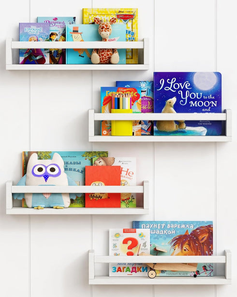Forbena Floating Nursery Book Shelves for Wall Set of 4, White Wall