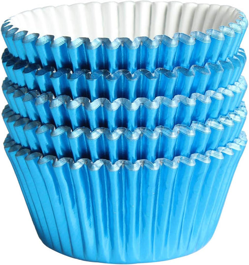 Blue-Foil Cupcake Liners, Standard Sized Paper Baking Cups for Parties and Weddings (Pack of 100)