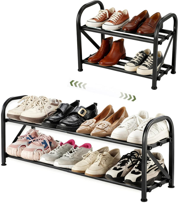 2-Tier Shoe Rack for Closet, 16"-32" Expandable ShoeRack, Adjustable for Entryway Closet