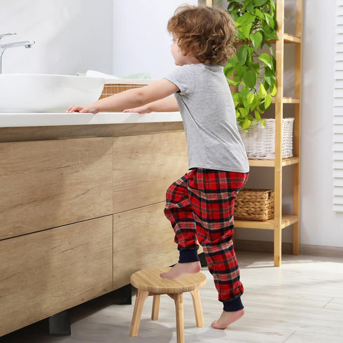 GOBAM Bamboo Step Stool - 7.3 inches Sturdy Foot Stool for Adults and Kids, Portable Wooden Stool for Kitchen and