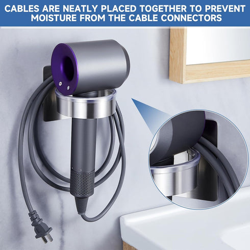 Wall Mounted Hair Dryer Holder, Stainless Steel Hair Tool Organizer, Adhesive Hairdryer Storage for Bathroom