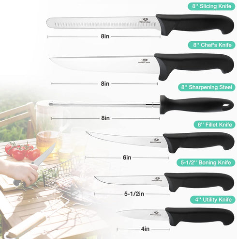 Mossy Oak 6 PCS Kitchen Knife Set - Sharp Stainless Steel Chef Knives with Roll Bag, Practical Gifts for Cooking Lovers.