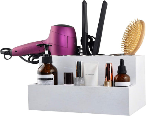 Spiretro Hair Tools Organizer, Wood White Holder for Blow Dryer, Straightener, Curling Wand, Vanity & Bathroom Storage