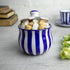 City to Cottage Ceramic Sugar Bowl with Lid, 10oz Sugar Container for Coffee Bar, Handcrafted Blue Stripe Coastal Sugar