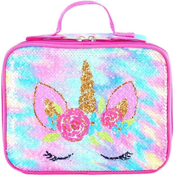 KK CRAFTS Cute Insulated Lunch Box for Kids, Girls Boys Toddlers, Small Sequin Rainbow Unicorn