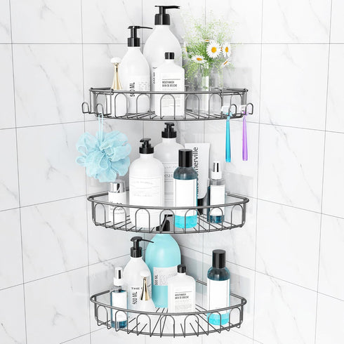 Orimade Corner Shower Caddy Stainless Steel with Hooks Wall Mounted Bathroom Shelf