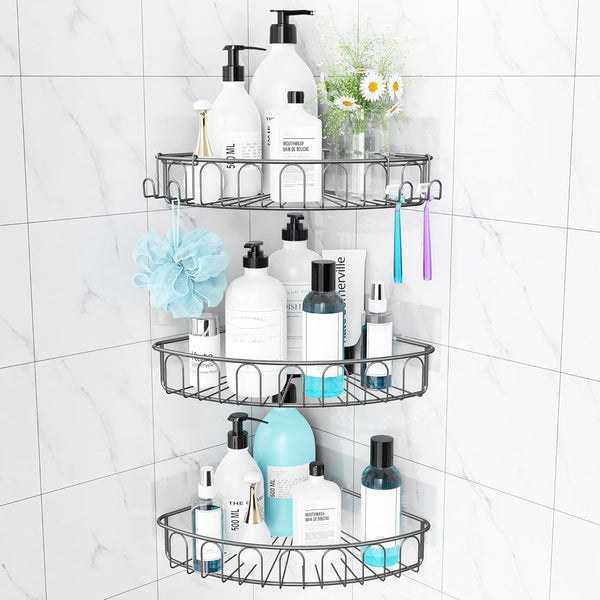 Orimade Corner Shower Caddy Stainless Steel with Hooks Wall Mounted Bathroom Shelf