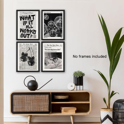 NaZaUK 70s 12x16 Retro Black And White Newspaper Poster Wall Art, What If It All Works Out Wall Art, Trendy Preppy