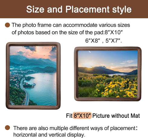 RRQKMBO 8x10 6x8,Rounded Natural Dark Walnut Solid Wood Picture Frames, Hand Make Crafted Original Wood Frame with Mat