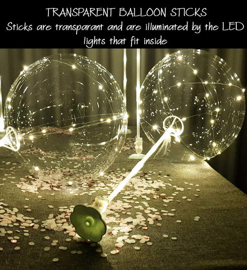 Clear Transparent Balloon Sticks and Stands, 10pc Set for Table Top Use with LED Bobo Balloon, Wedding Decor