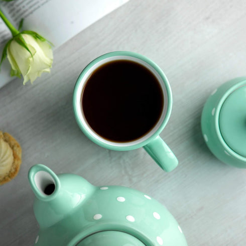 City to Cottage Handmade Teal Blue and White Polka Dot Ceramic Mug, Extra Large 17.5oz/500ml, Unique Designer Pottery
