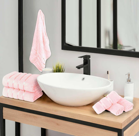 YRALY Set 8-2 2 4 600 100% Set Luxury Pink Towel of Bath Towels Hand Towels Washcloths - GSM Cotton Ring Spun Viscose