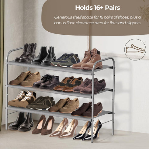 3-Tier 916 Closet, Simple Houseware Shoe Rack Storage Organizer, Grey Space-Saving Shoe Shelf, Holds Pairs, Sturdy