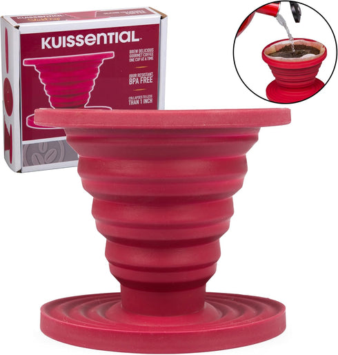 Kuissential SlickDrip Pour Over Coffee Dripper-Collapsible, Reusable Silicone Coffee Filter Cone Holder-Manual Coffee