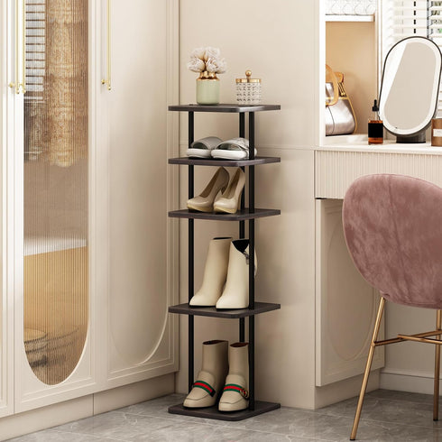 5 5 SORCEDAS Tiers Vertical Shoe Rack Wooden Shoe Storage Organizer for Space Saving Narrow Shoe Shelf Storage Pairs
