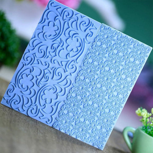 10 Set Fondant Impression Mat Mold | Lace Embossing Mats for Cupcake Border Decoration | Tree Bark/Brick