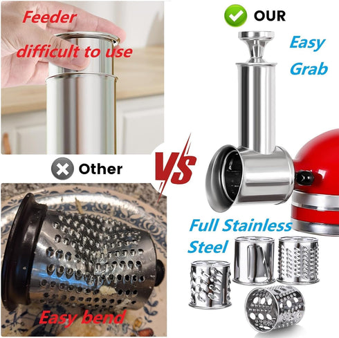 Stainless Steel Slicer Shredder Attachment for KitchenAid Mixer, Cheese Grater Attachment, Food Slicer for KitchenAid