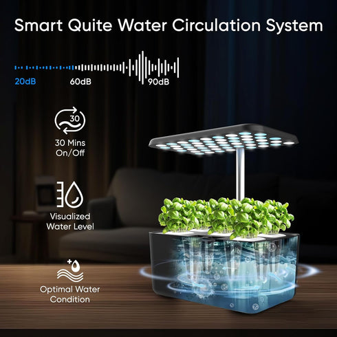 5 Sonicgrace Indoor Hydroponic Growing System with LED Grow Light, Quiet Smart Water Pump, Pods, Automatic Timer
