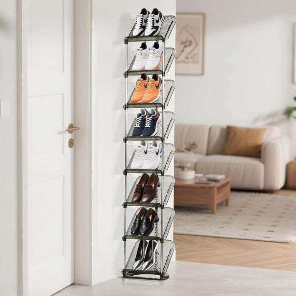 SMILHELTD Vertical Shoe Rack 8 Tiers Narrow Clear Sneaker Storage Holder Luxurious