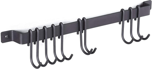 Wallniture Gourmet Kitchen Rail with 10 Hooks, Wall Mounted Utensil Holder Rack, Black